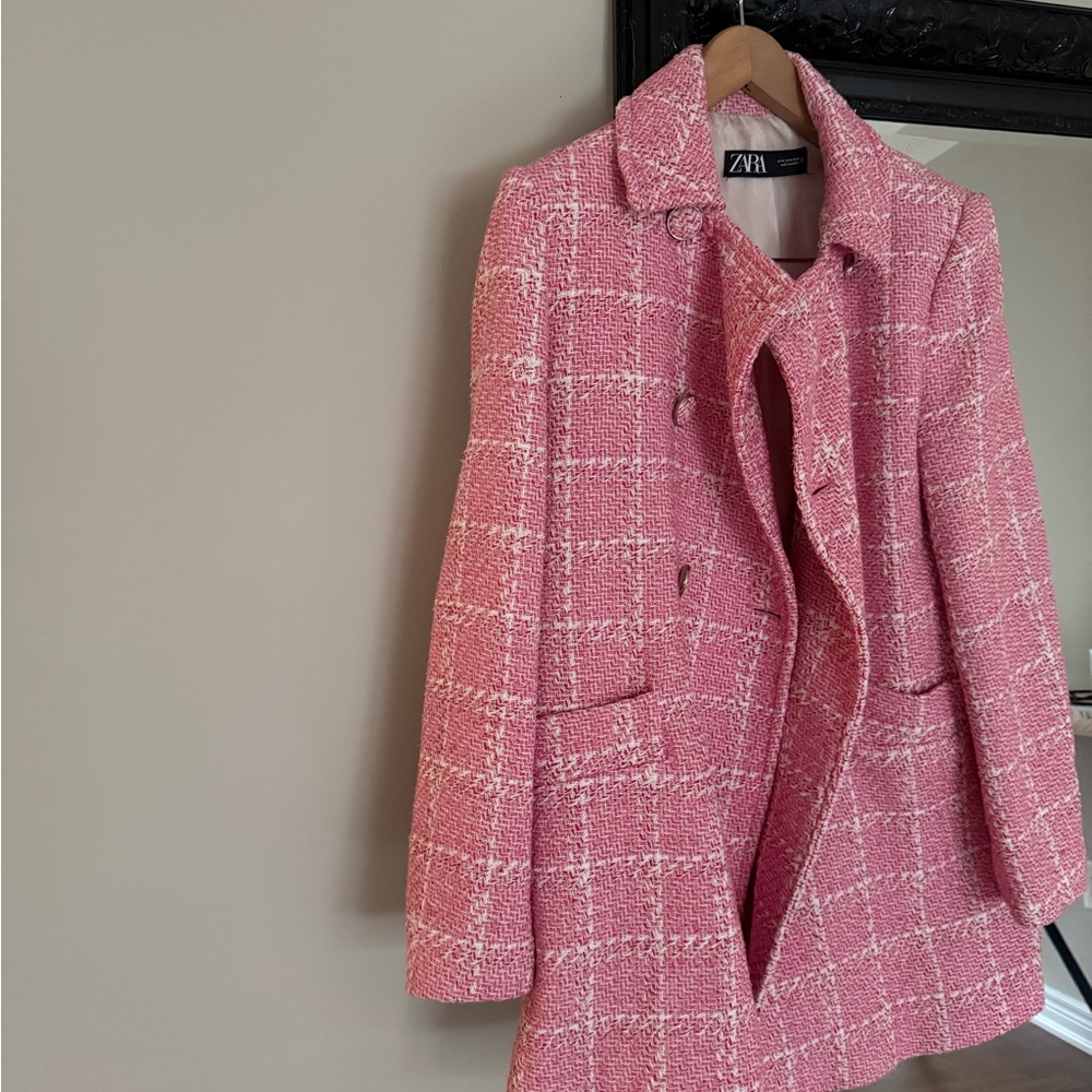 Zara Pink Tweed Women's Suit Jacket